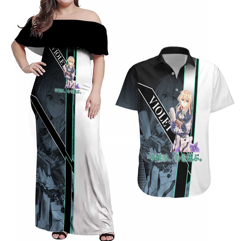Violet Evergarden Couples Matching Off Shoulder Maxi Dress and Hawaiian Shirt Emotional Anime Romanticism Style
