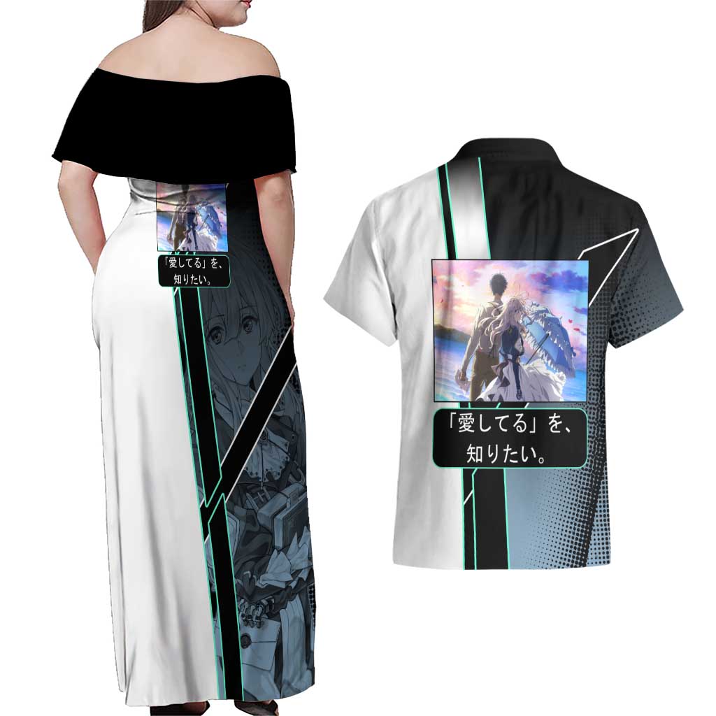Violet Evergarden Couples Matching Off Shoulder Maxi Dress and Hawaiian Shirt Emotional Anime Romanticism Style