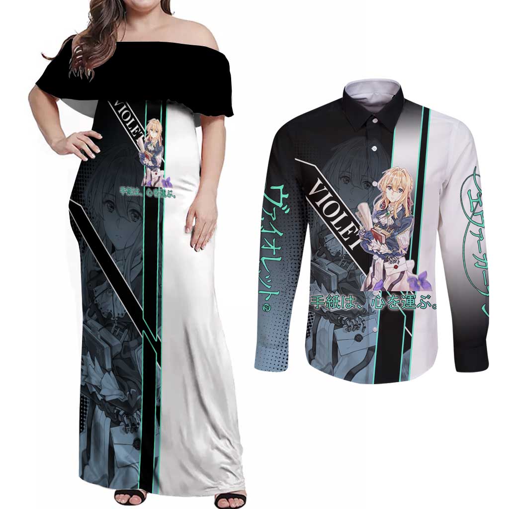 Violet Evergarden Couples Matching Off Shoulder Maxi Dress and Long Sleeve Button Shirt Emotional Anime Romanticism Style
