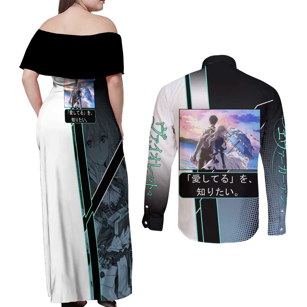Violet Evergarden Couples Matching Off Shoulder Maxi Dress and Long Sleeve Button Shirt Emotional Anime Romanticism Style