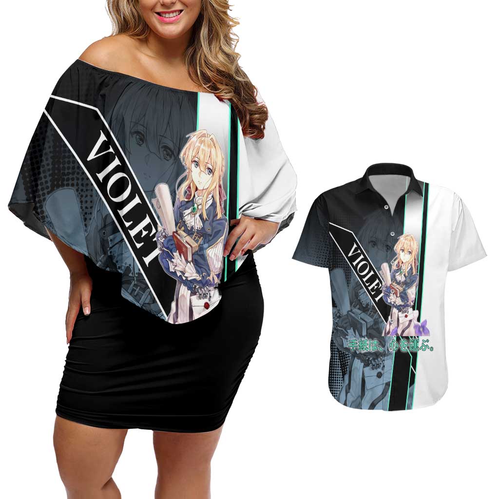 Violet Evergarden Couples Matching Off Shoulder Short Dress and Hawaiian Shirt Emotional Anime Romanticism Style