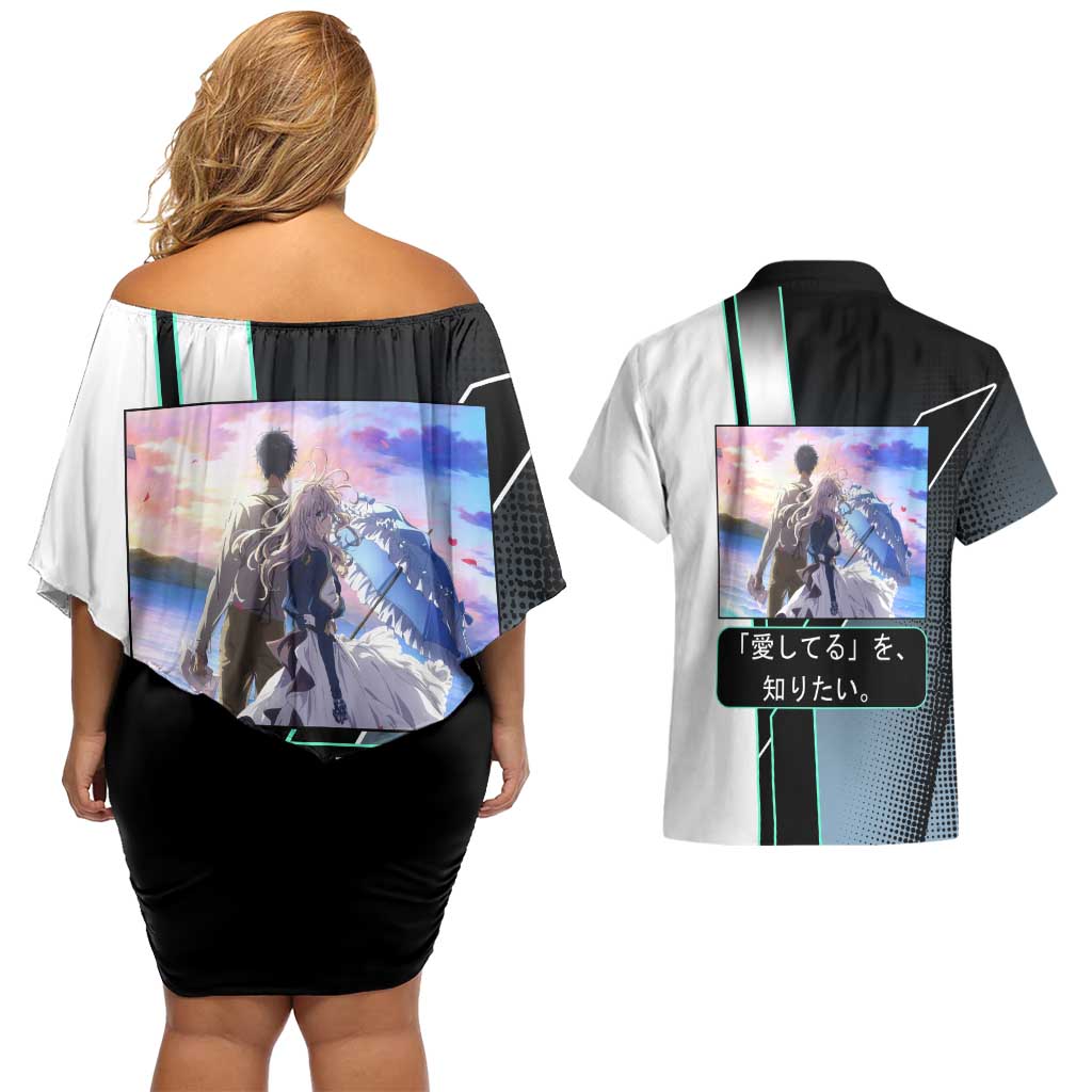 Violet Evergarden Couples Matching Off Shoulder Short Dress and Hawaiian Shirt Emotional Anime Romanticism Style