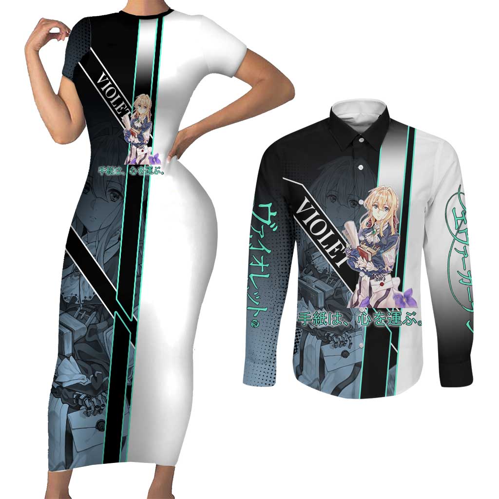 Violet Evergarden Couples Matching Short Sleeve Bodycon Dress and Long Sleeve Button Shirt Emotional Anime Romanticism Style