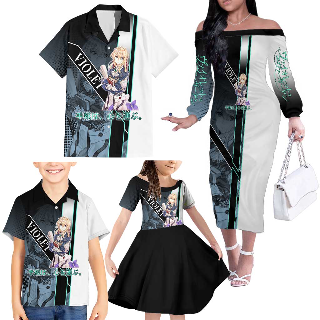 Violet Evergarden Family Matching Off The Shoulder Long Sleeve Dress and Hawaiian Shirt Emotional Anime Romanticism Style