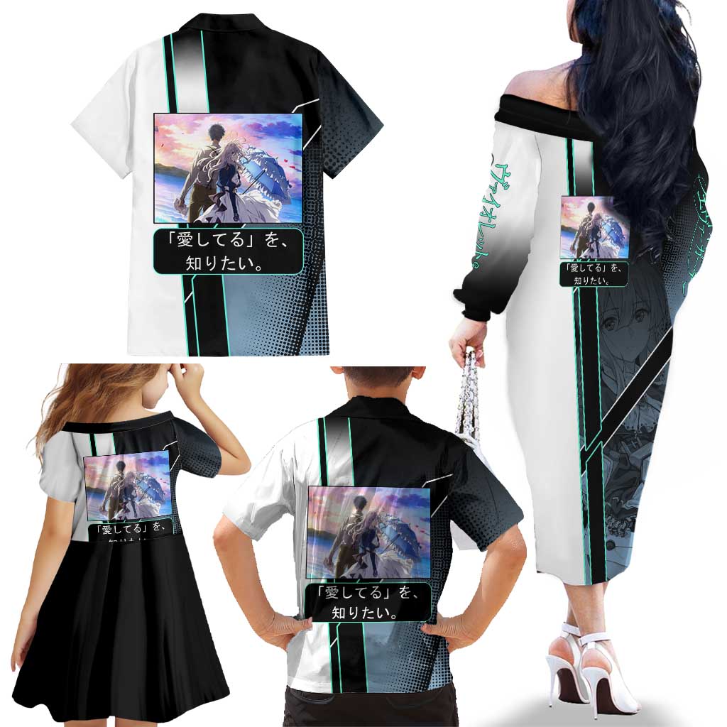 Violet Evergarden Family Matching Off The Shoulder Long Sleeve Dress and Hawaiian Shirt Emotional Anime Romanticism Style