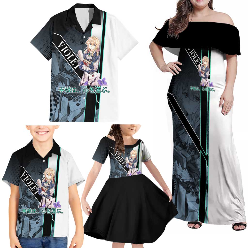 Violet Evergarden Family Matching Off Shoulder Maxi Dress and Hawaiian Shirt Emotional Anime Romanticism Style