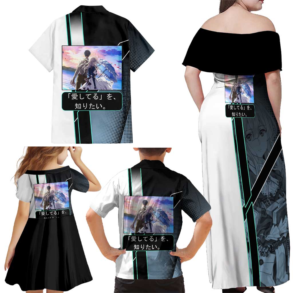 Violet Evergarden Family Matching Off Shoulder Maxi Dress and Hawaiian Shirt Emotional Anime Romanticism Style