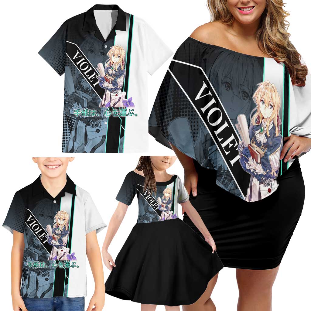 Violet Evergarden Family Matching Off Shoulder Short Dress and Hawaiian Shirt Emotional Anime Romanticism Style