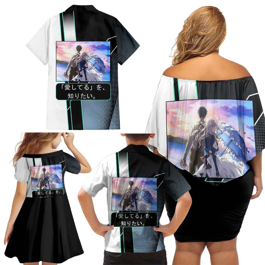 Violet Evergarden Family Matching Off Shoulder Short Dress and Hawaiian Shirt Emotional Anime Romanticism Style
