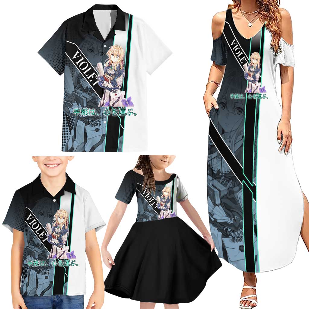 Violet Evergarden Family Matching Summer Maxi Dress and Hawaiian Shirt Emotional Anime Romanticism Style