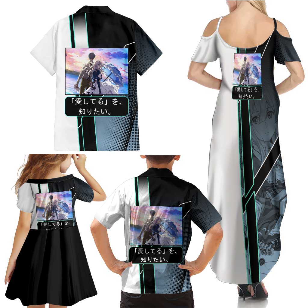 Violet Evergarden Family Matching Summer Maxi Dress and Hawaiian Shirt Emotional Anime Romanticism Style