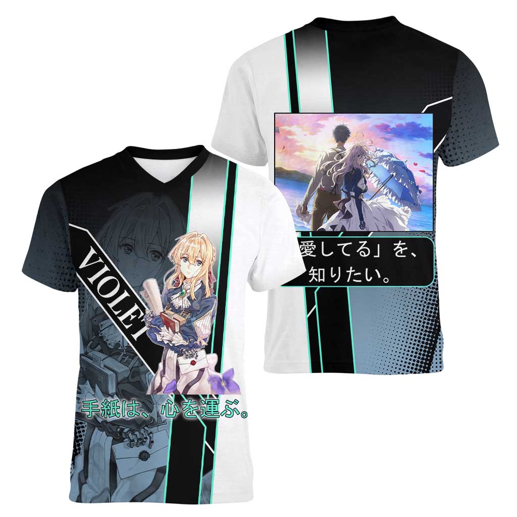 Violet Evergarden Women V-Neck T-Shirt Emotional Anime Romanticism Style