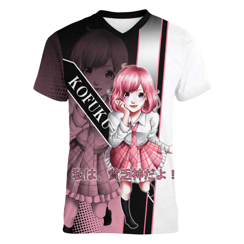 Kofuku Women V-Neck T-Shirt Playful Chaoscore Anime Style
