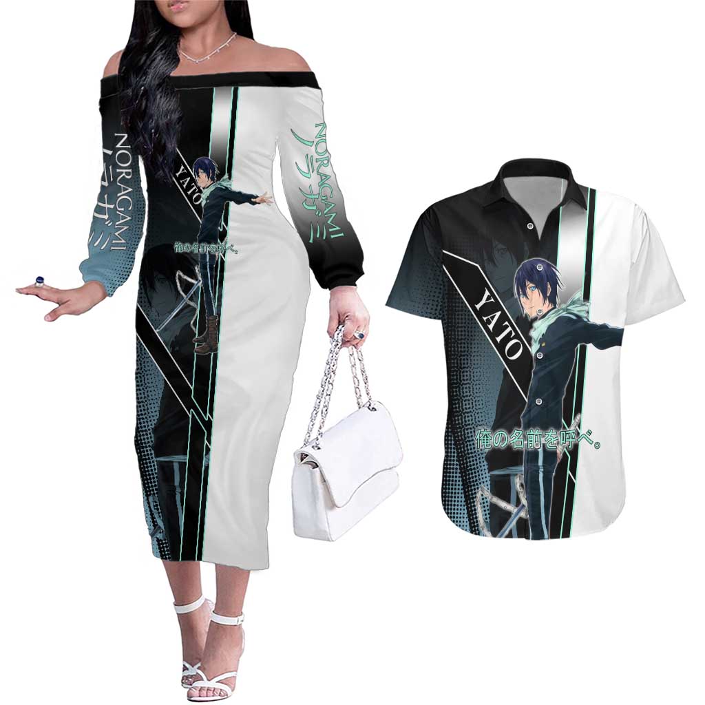Yato Couples Matching Off The Shoulder Long Sleeve Dress and Hawaiian Shirt Urban Celestial Anime Style