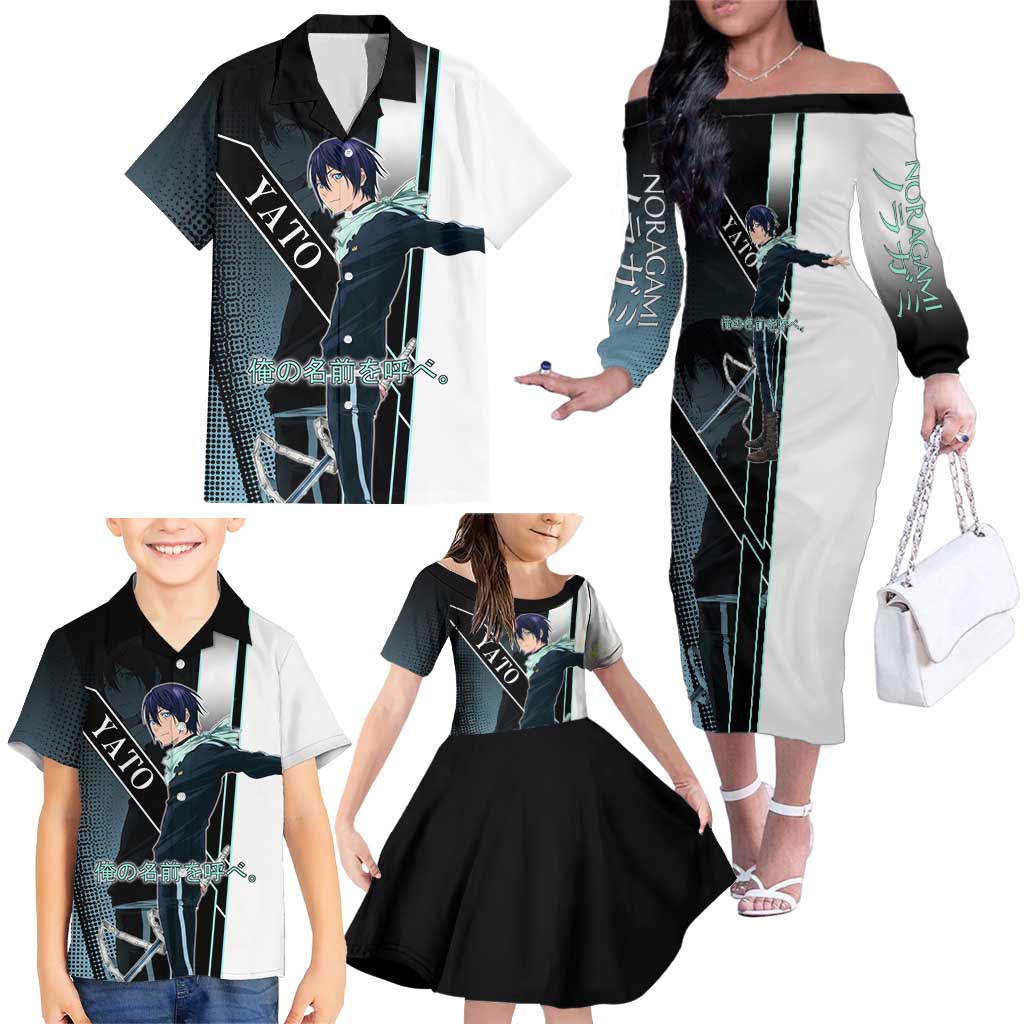 Yato Family Matching Off The Shoulder Long Sleeve Dress and Hawaiian Shirt Urban Celestial Anime Style