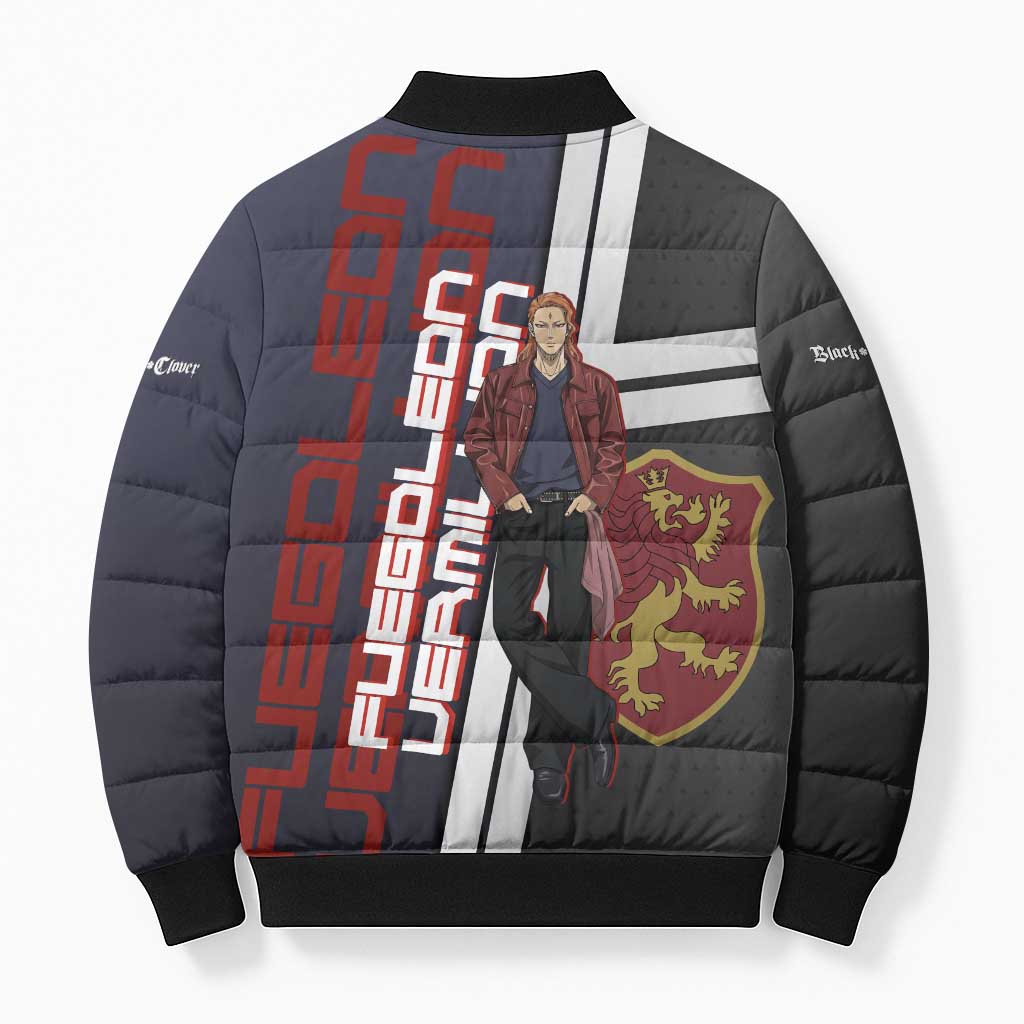 Black Clover Fuegoleon Vermillion Bomber Puffer Jacket Anime Illustration Style