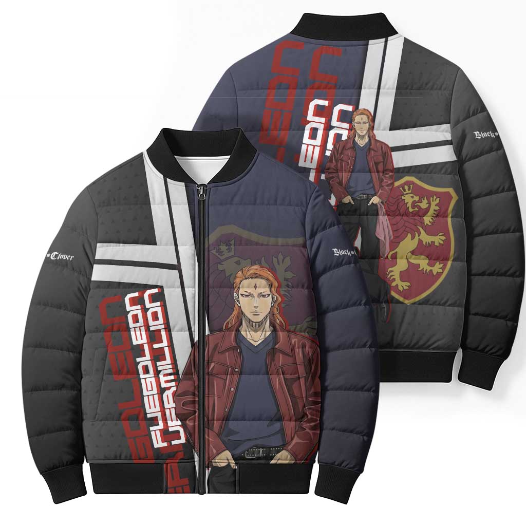 Black Clover Fuegoleon Vermillion Bomber Puffer Jacket Anime Illustration Style