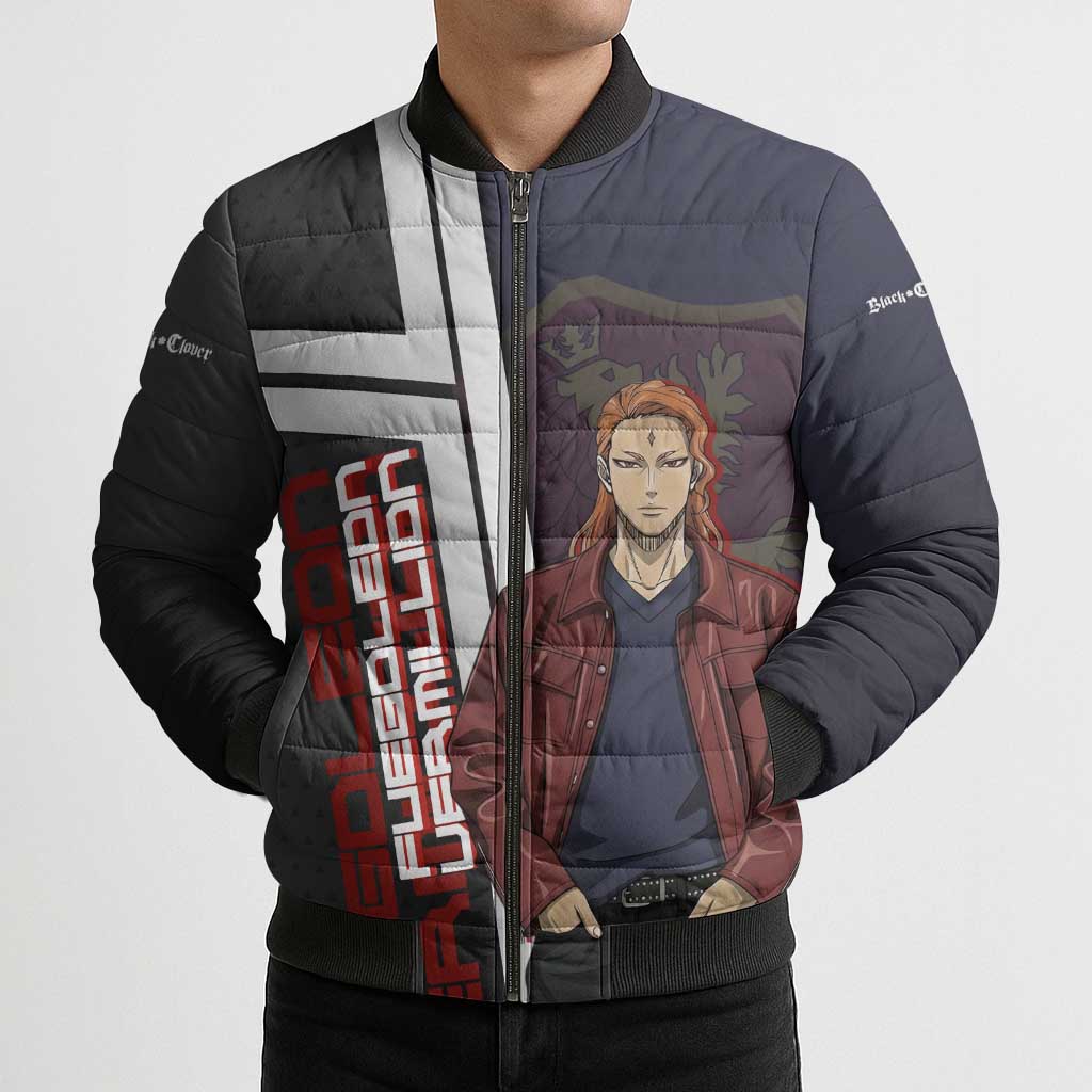 Black Clover Fuegoleon Vermillion Bomber Puffer Jacket Anime Illustration Style