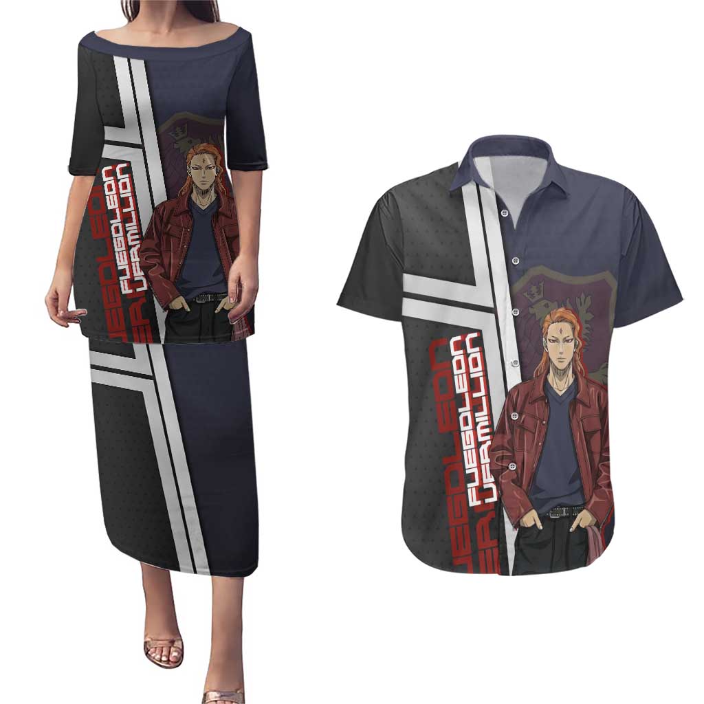 Black Clover Fuegoleon Vermillion Couples Matching Puletasi and Hawaiian Shirt Anime Illustration Style