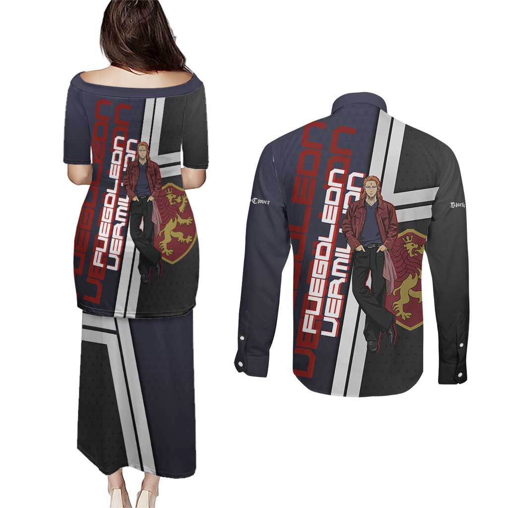 Black Clover Fuegoleon Vermillion Couples Matching Puletasi and Long Sleeve Button Shirt Anime Illustration Style
