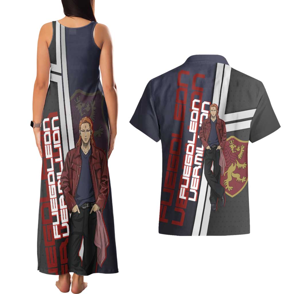 Black Clover Fuegoleon Vermillion Couples Matching Tank Maxi Dress and Hawaiian Shirt Anime Illustration Style