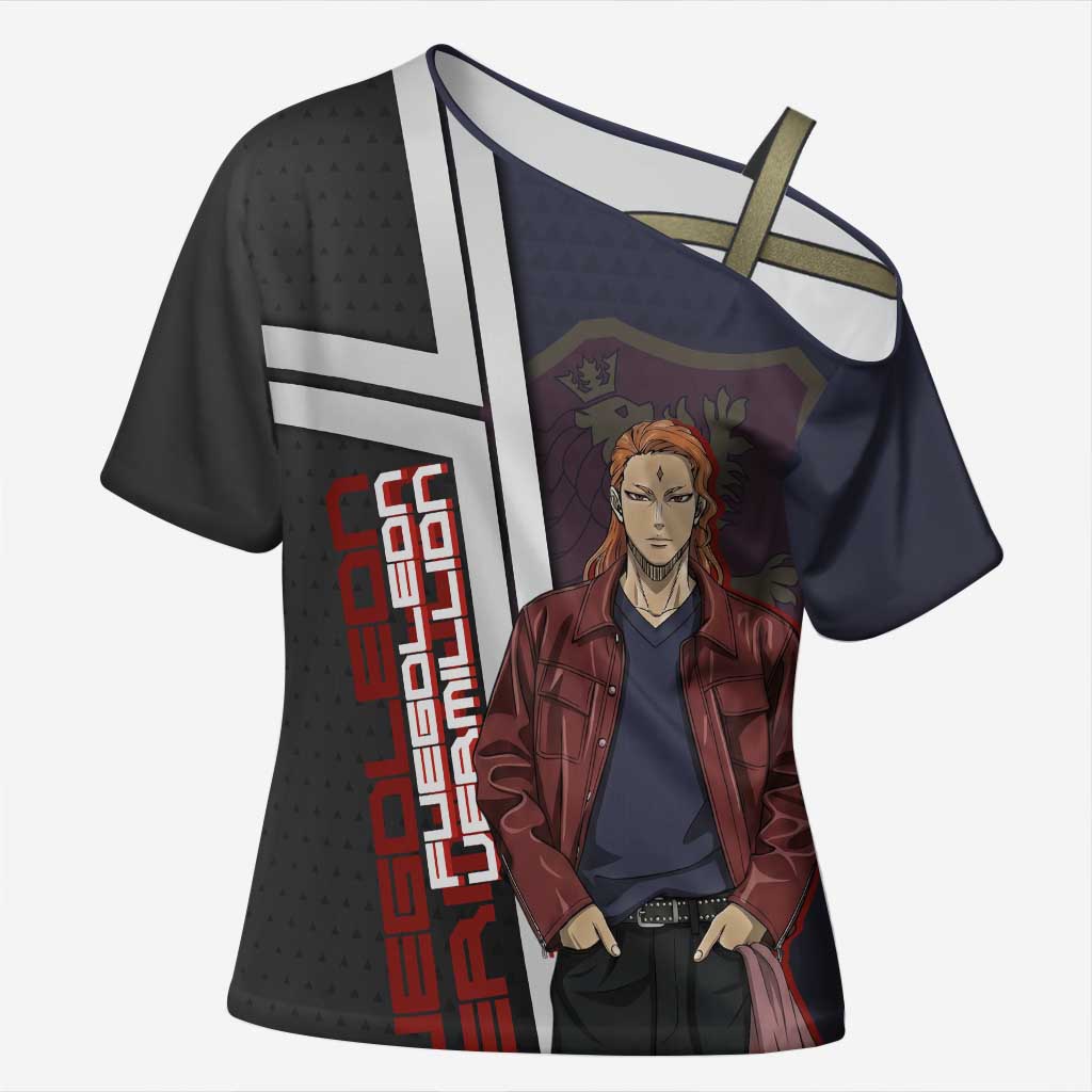 Black Clover Fuegoleon Vermillion Cross Shoulder Shirt Anime Illustration Style