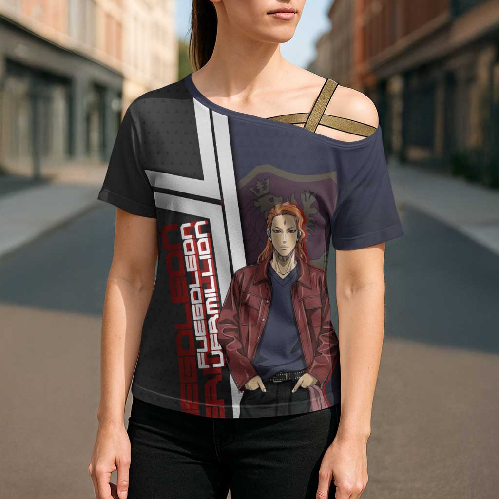 Black Clover Fuegoleon Vermillion Cross Shoulder Shirt Anime Illustration Style