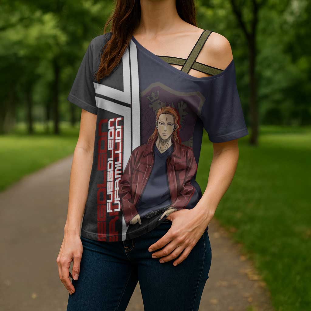 Black Clover Fuegoleon Vermillion Cross Shoulder Shirt Anime Illustration Style