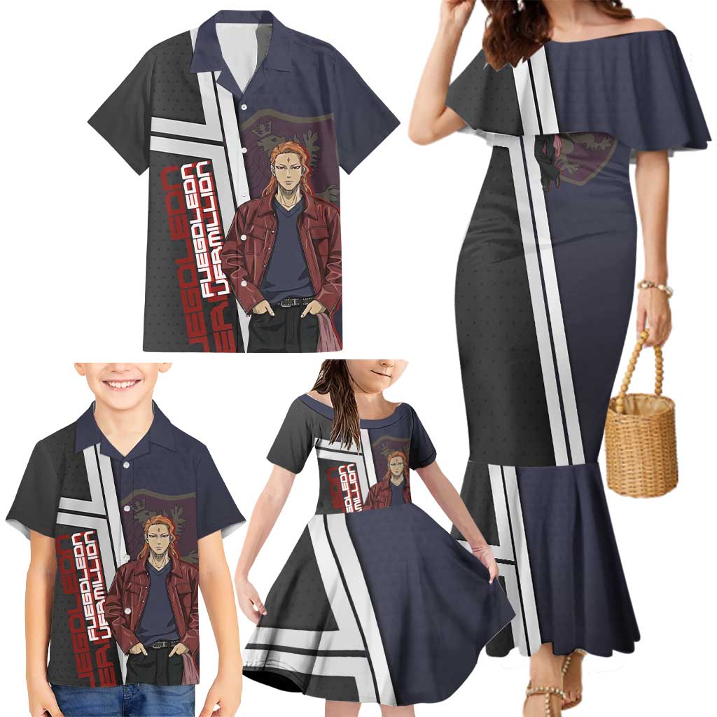 Black Clover Fuegoleon Vermillion Family Matching Mermaid Dress and Hawaiian Shirt Anime Illustration Style