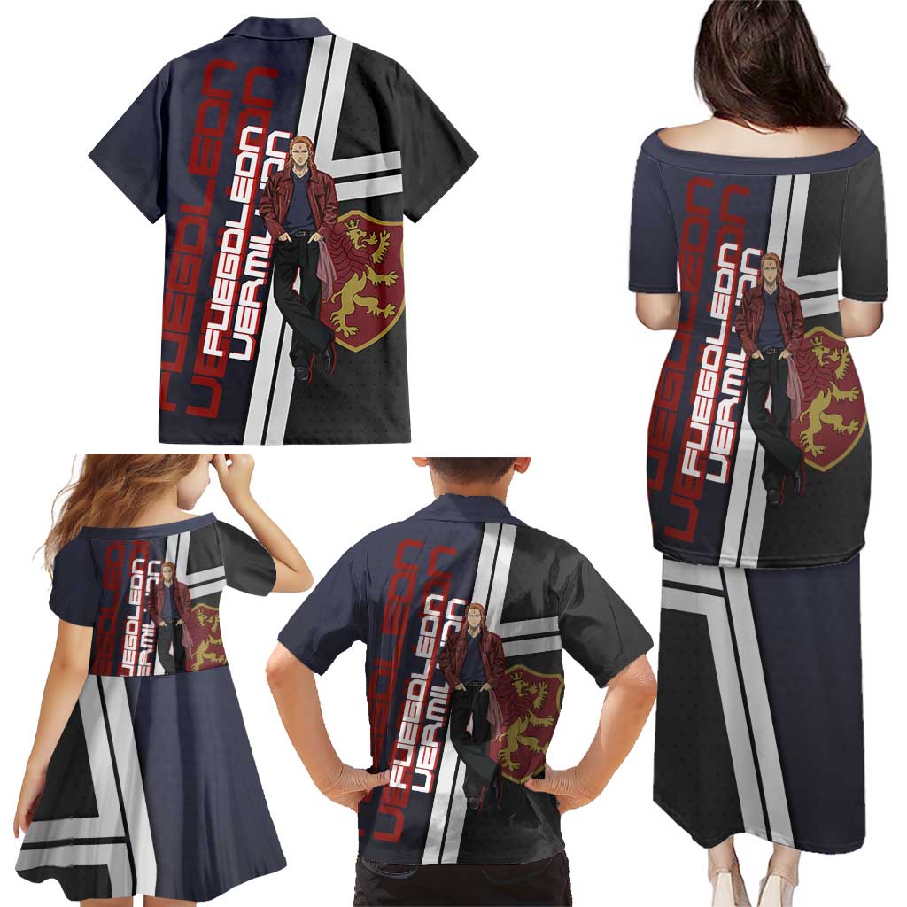 Black Clover Fuegoleon Vermillion Family Matching Puletasi and Hawaiian Shirt Anime Illustration Style