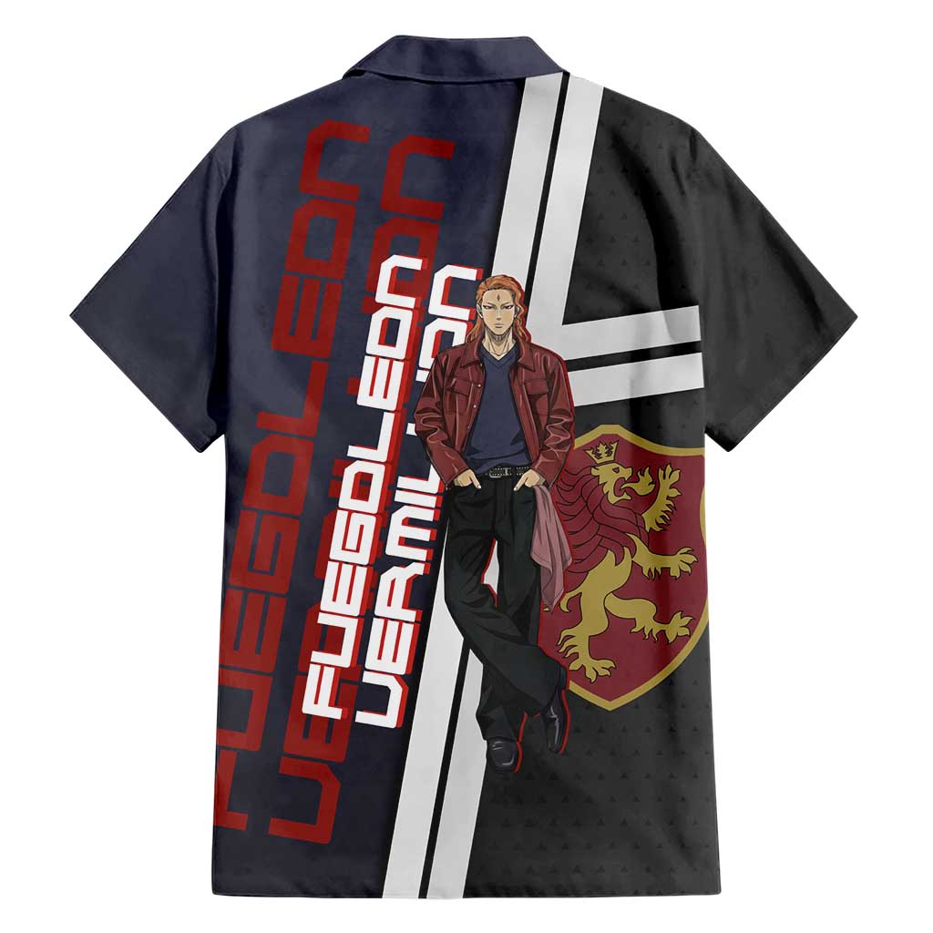 Black Clover Fuegoleon Vermillion Family Matching Short Sleeve Bodycon Dress and Hawaiian Shirt Anime Illustration Style