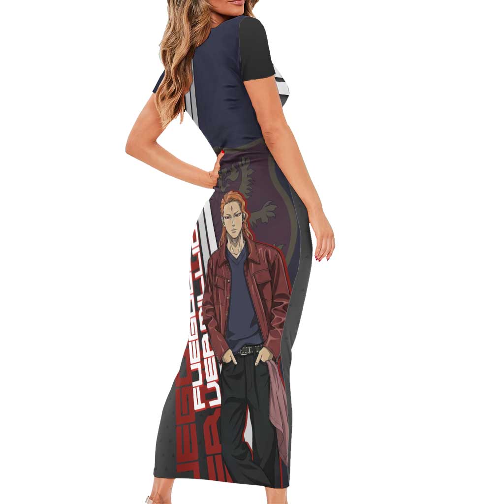 Black Clover Fuegoleon Vermillion Family Matching Short Sleeve Bodycon Dress and Hawaiian Shirt Anime Illustration Style