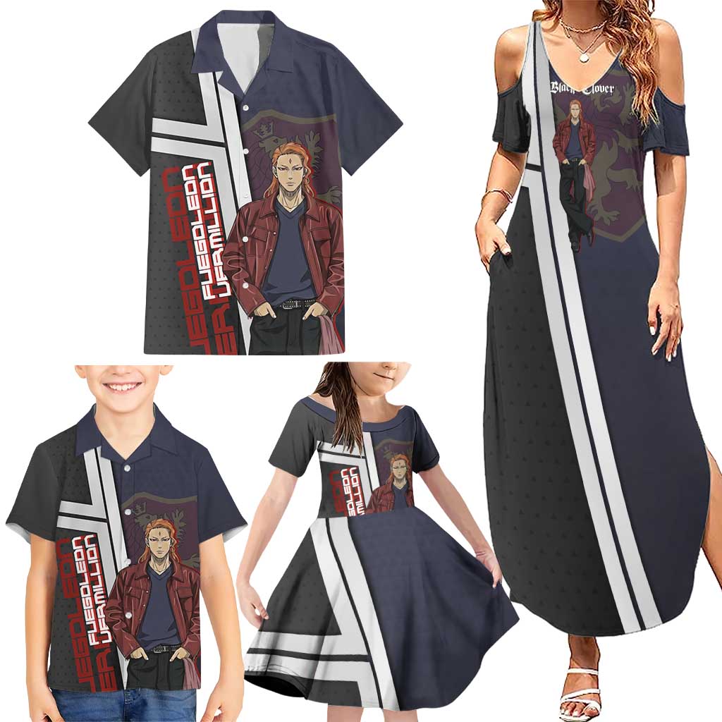 Black Clover Fuegoleon Vermillion Family Matching Summer Maxi Dress and Hawaiian Shirt Anime Illustration Style
