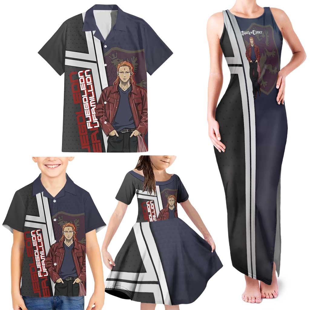 Black Clover Fuegoleon Vermillion Family Matching Tank Maxi Dress and Hawaiian Shirt Anime Illustration Style