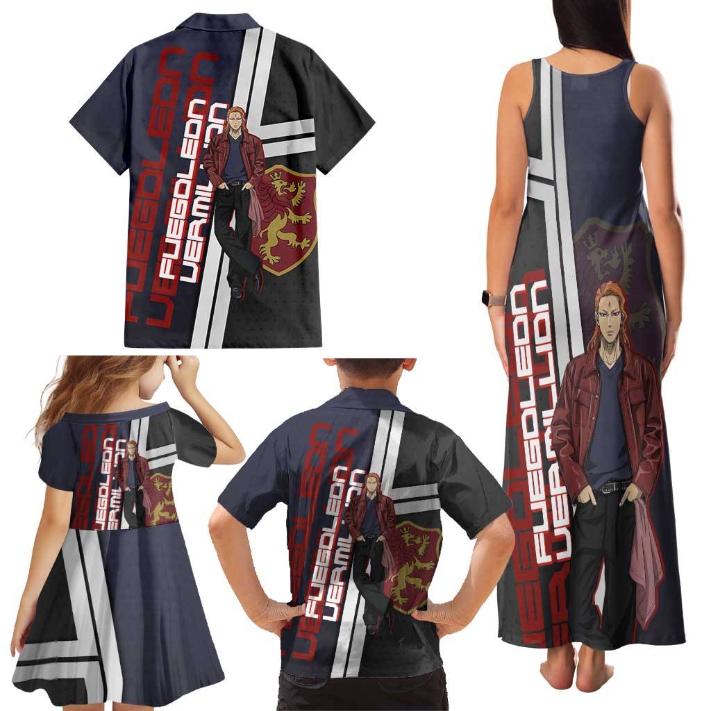 Black Clover Fuegoleon Vermillion Family Matching Tank Maxi Dress and Hawaiian Shirt Anime Illustration Style