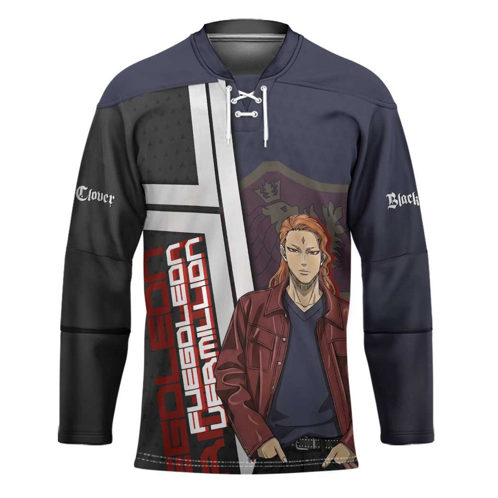 Black Clover Fuegoleon Vermillion Hockey Jersey Anime Illustration Style