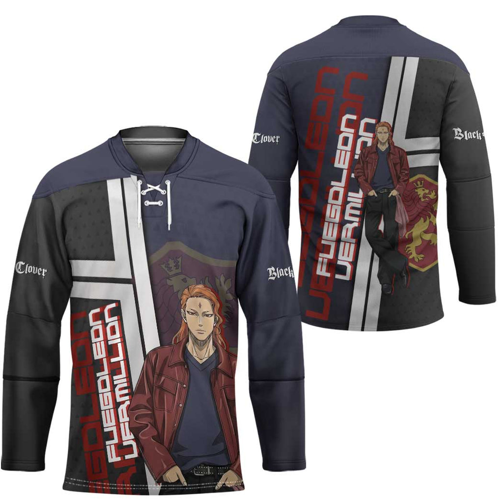 Black Clover Fuegoleon Vermillion Hockey Jersey Anime Illustration Style