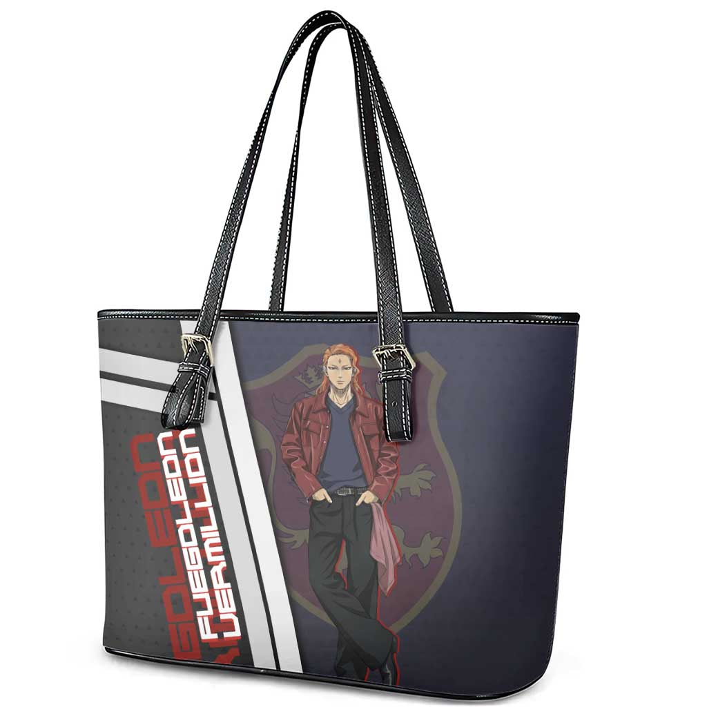Black Clover Fuegoleon Vermillion Leather Tote Bag Anime Illustration Style