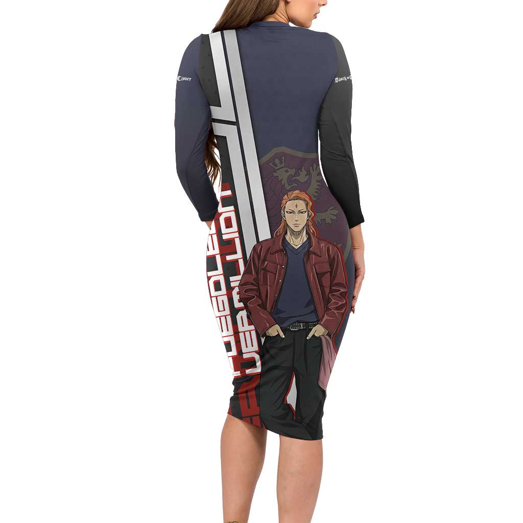 Black Clover Fuegoleon Vermillion Long Sleeve Bodycon Dress Anime Illustration Style