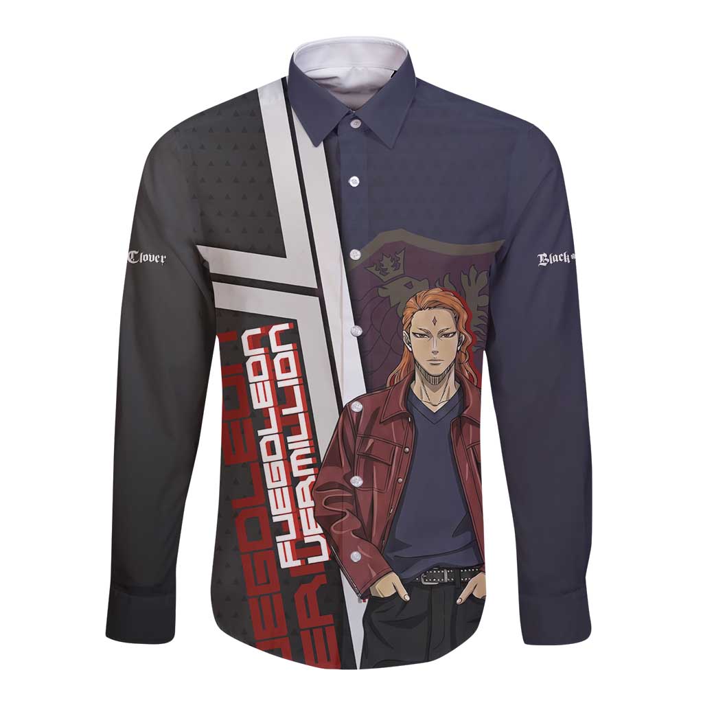 Black Clover Fuegoleon Vermillion Long Sleeve Button Shirt Anime Illustration Style