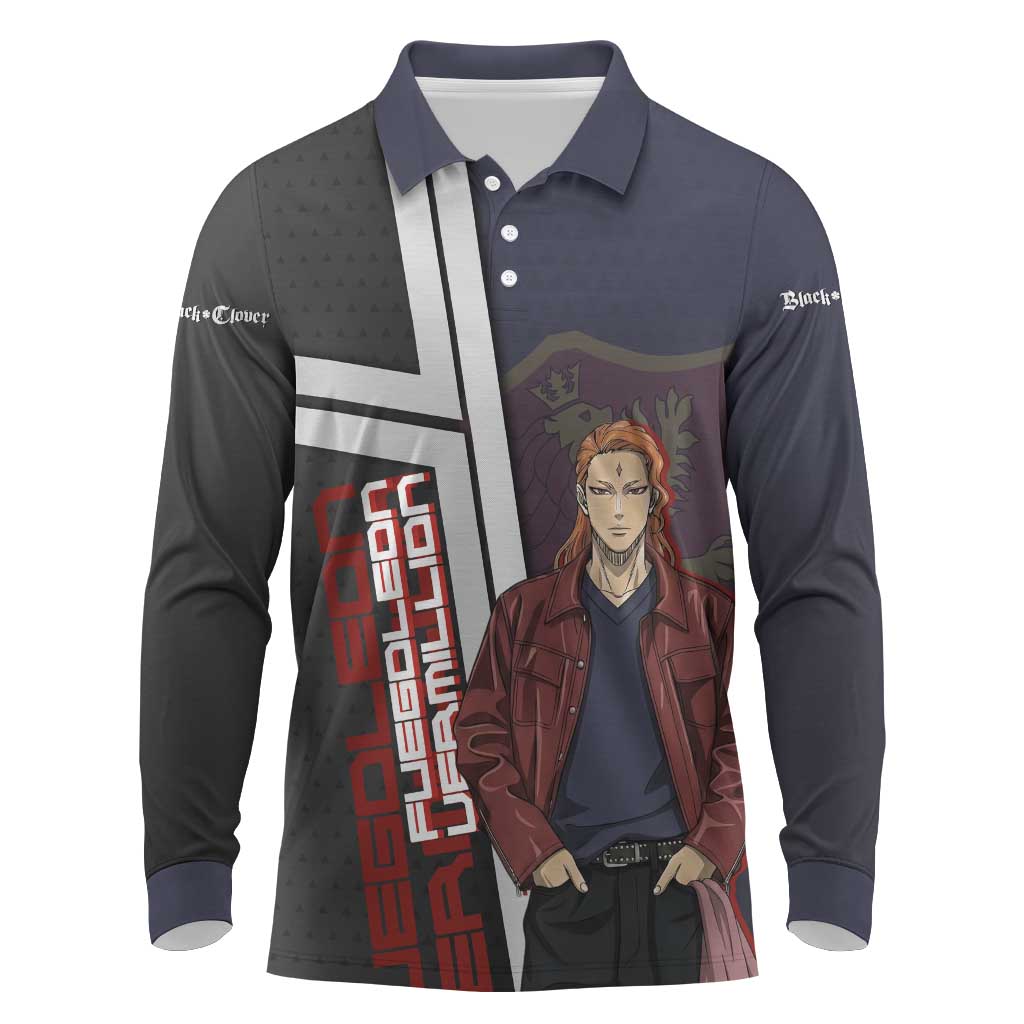 Black Clover Fuegoleon Vermillion Long Sleeve Polo Shirt Anime Illustration Style