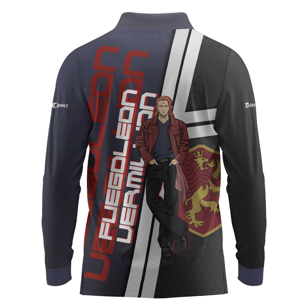 Black Clover Fuegoleon Vermillion Long Sleeve Polo Shirt Anime Illustration Style