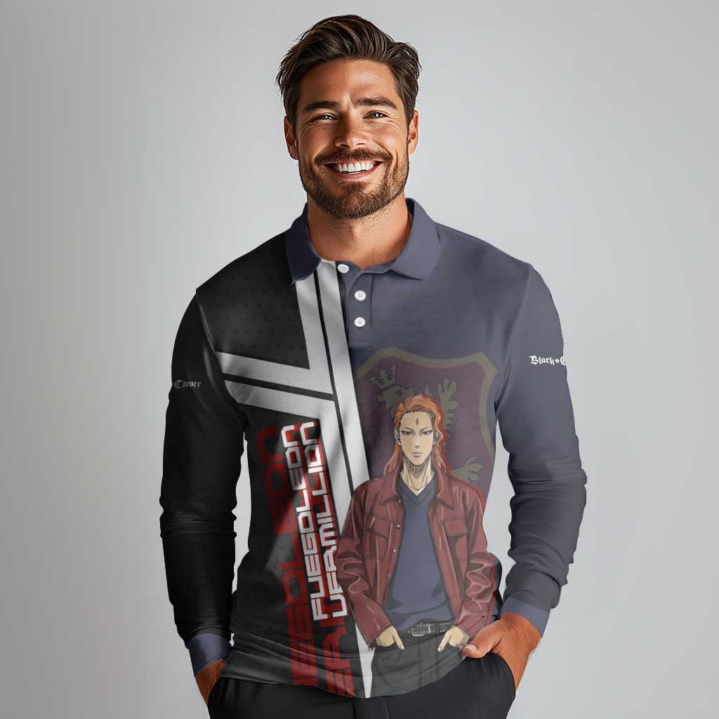Black Clover Fuegoleon Vermillion Long Sleeve Polo Shirt Anime Illustration Style