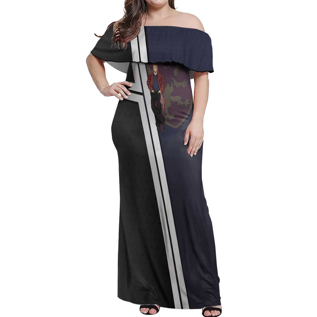 Black Clover Fuegoleon Vermillion Off Shoulder Maxi Dress Anime Illustration Style