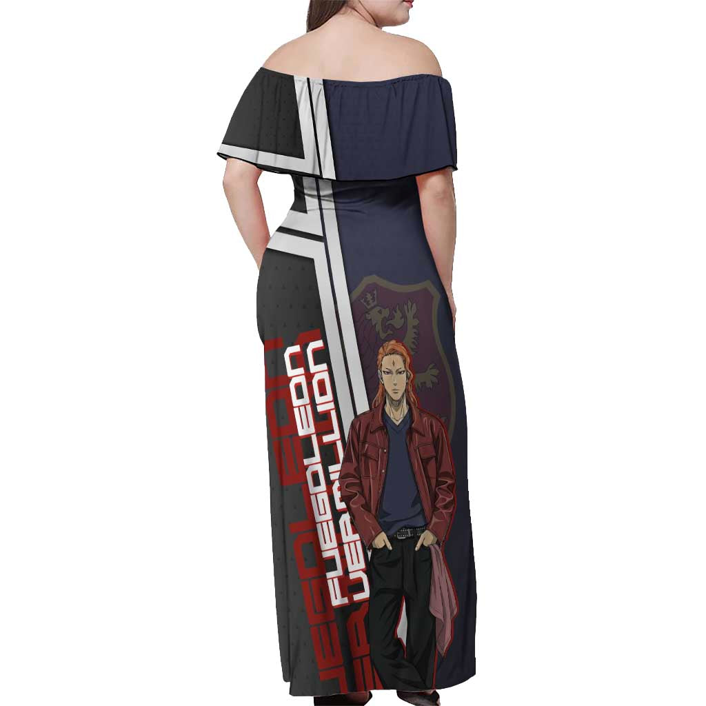 Black Clover Fuegoleon Vermillion Off Shoulder Maxi Dress Anime Illustration Style