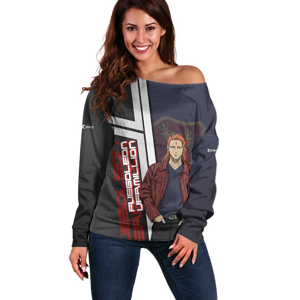 Black Clover Fuegoleon Vermillion Off Shoulder Sweater Anime Illustration Style