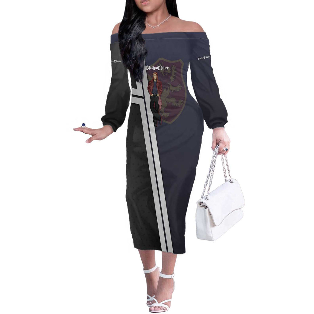 Black Clover Fuegoleon Vermillion Off The Shoulder Long Sleeve Dress Anime Illustration Style