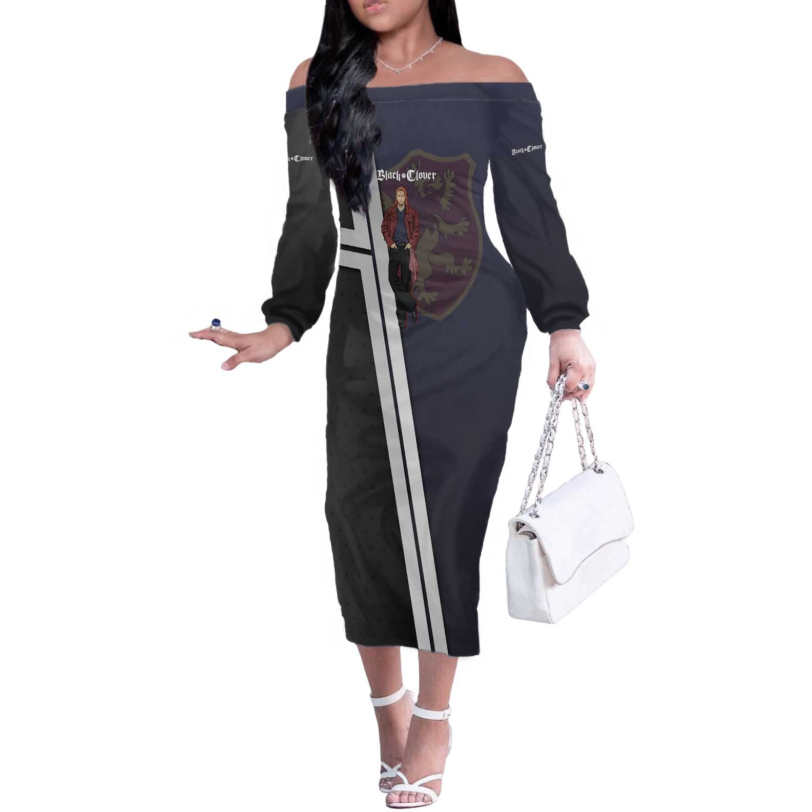 Black Clover Fuegoleon Vermillion Off The Shoulder Long Sleeve Dress Anime Illustration Style