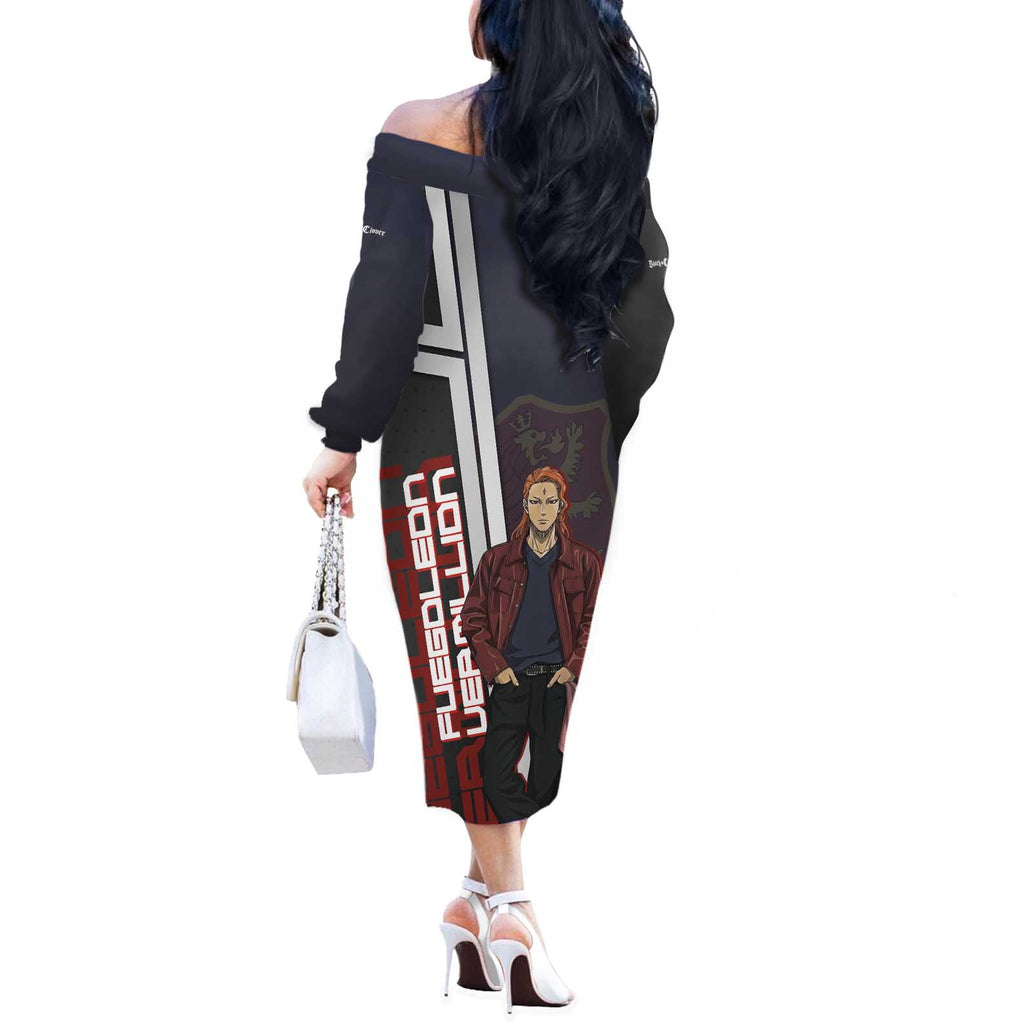 Black Clover Fuegoleon Vermillion Off The Shoulder Long Sleeve Dress Anime Illustration Style