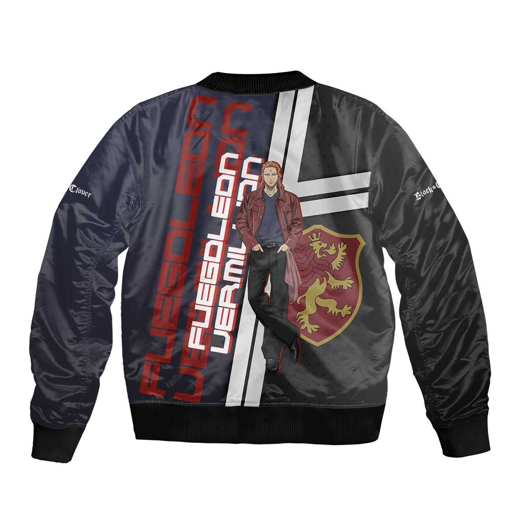 Black Clover Fuegoleon Vermillion Sleeve Zip Bomber Jacket Anime Illustration Style